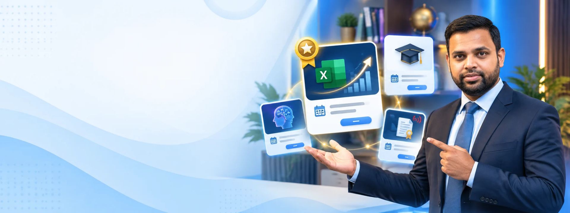 Professional E-Learning Presenter with Floating Course Cards (1)